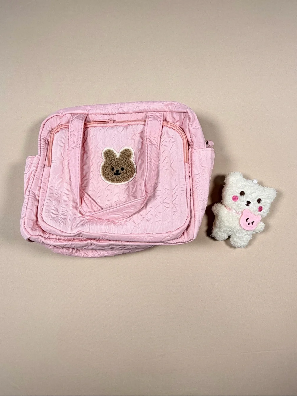 Pink Quilted Mini Diaper Bag / Travel Organizer – Bunny Design